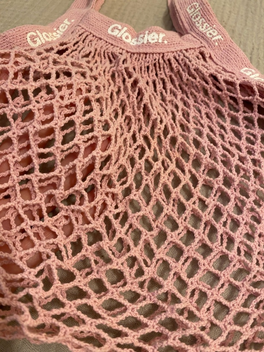 Glossier Dusty Rose Mesh Shopper Tote - Picture 5 of 5
